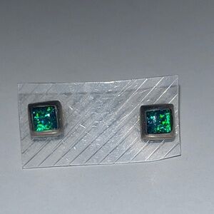Vintage 90’s Sterling Silver Teal Opal Inlay Stud Earrings #opal #90’s #vintage